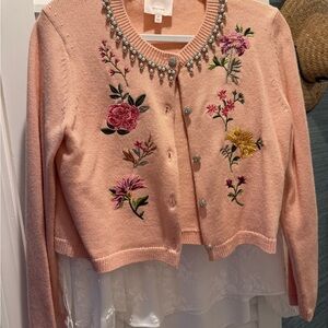 Cinq a Sept Embroidered Pink Cardigan Sweater